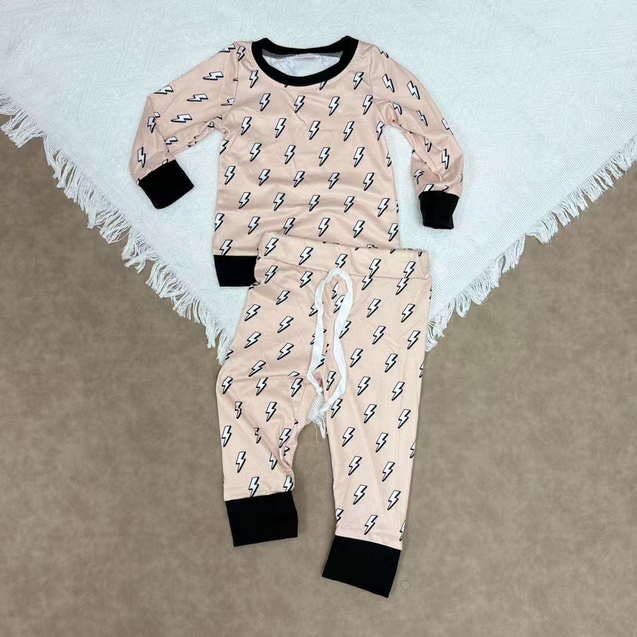 Kids  Boys Sibling Lightning/Peace Longh Sleeve Pajama Clothes Set