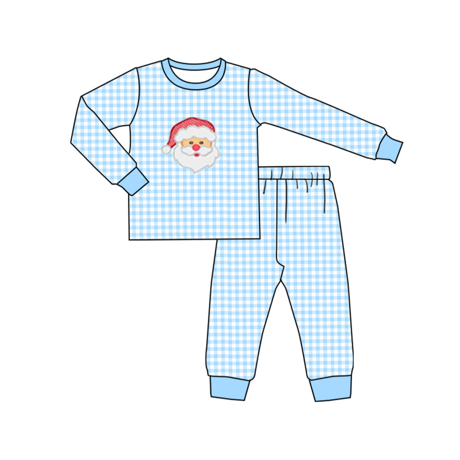 Toddler Boys Pajama Christmas Santa Blue Gingham Print