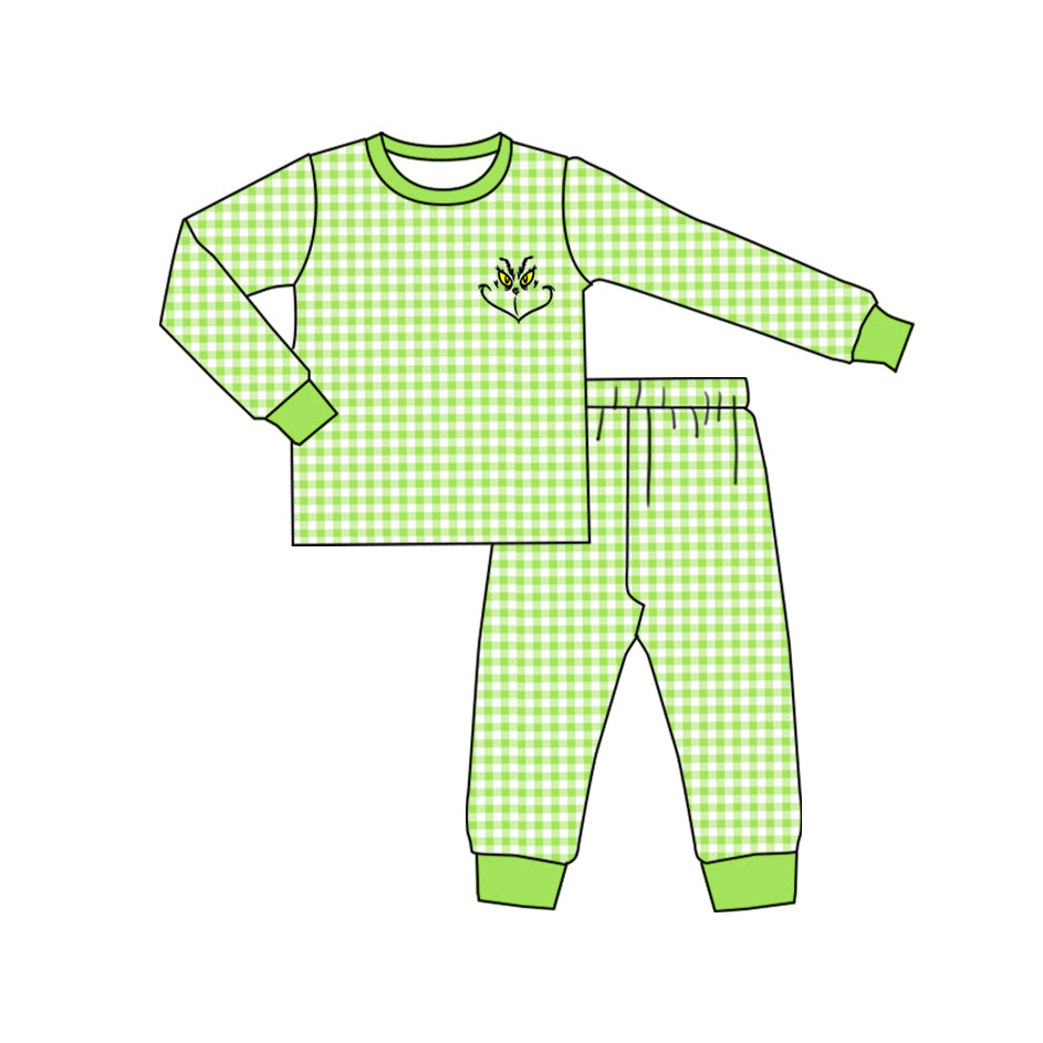 Boys Christmas Pajama Set Green Face Cartoon