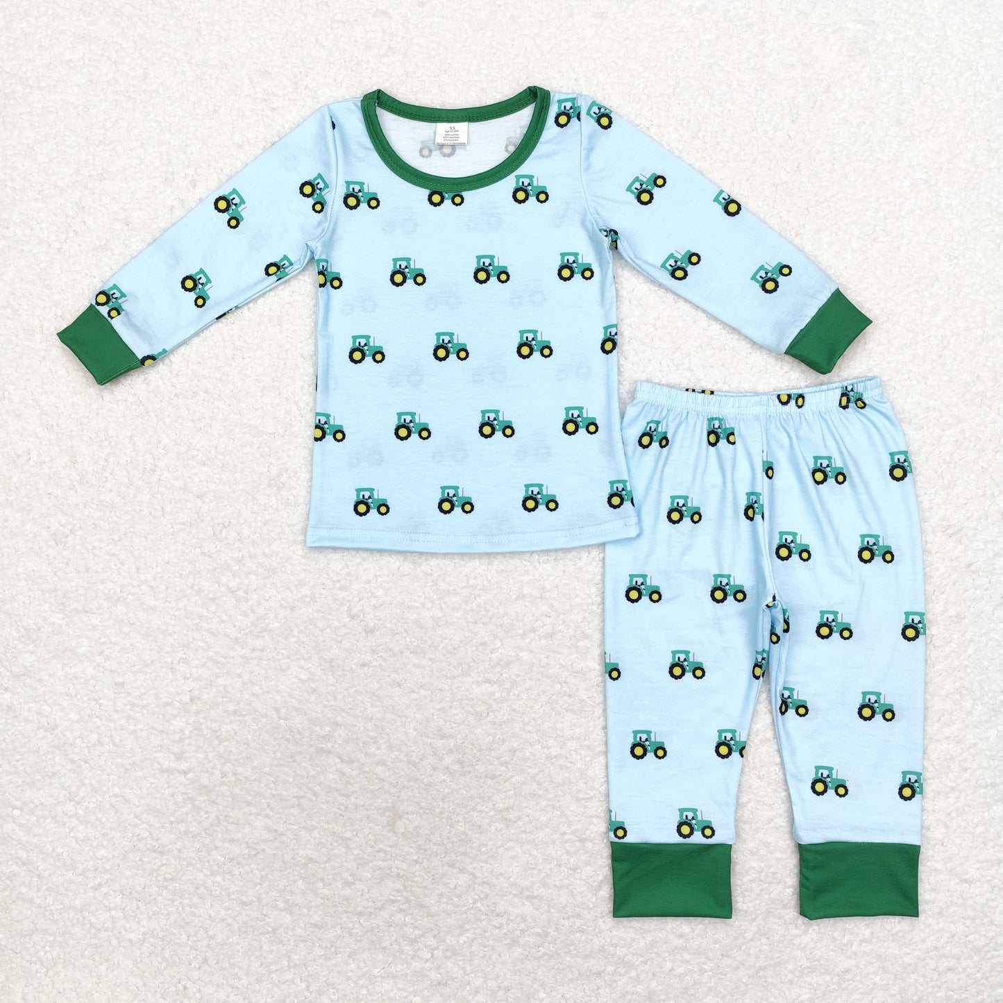 Baby Boys Sibling Brother Farm Tractors Bamboo Pajama Set and Romper