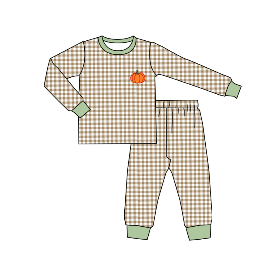 Toddler Boys Pumpkin Growm Gingham Pajama Set Preorder