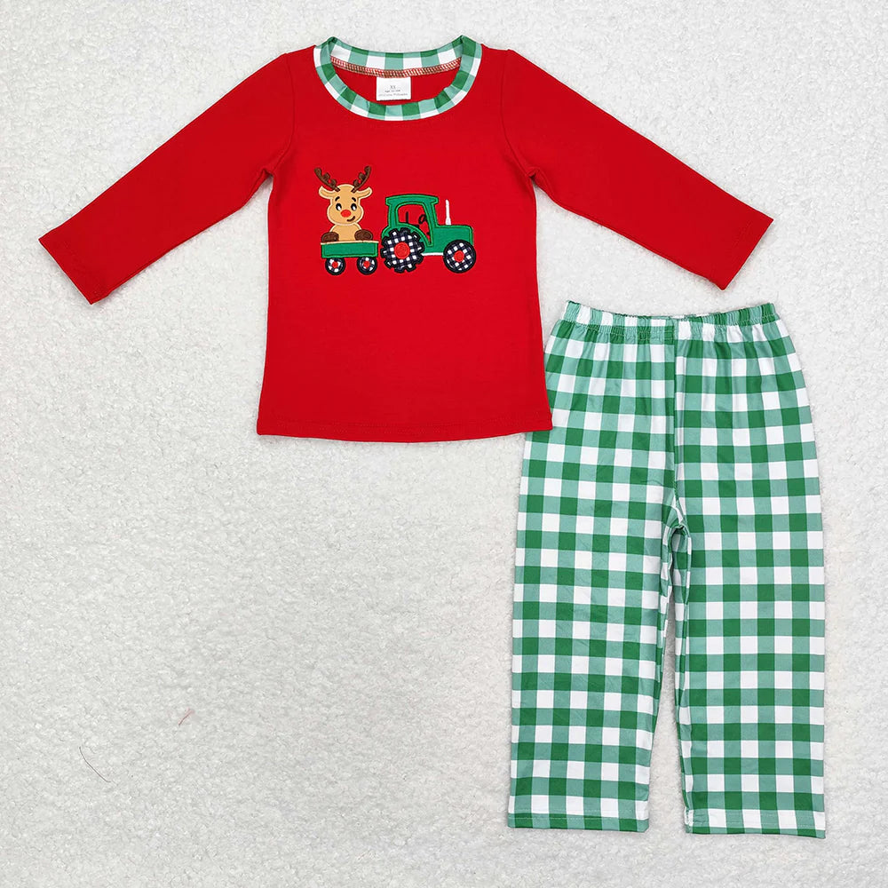 Sibling Baby Boys Girls Embroidery Trucks Santa Milks Top Pants Christmas Clothes Sets