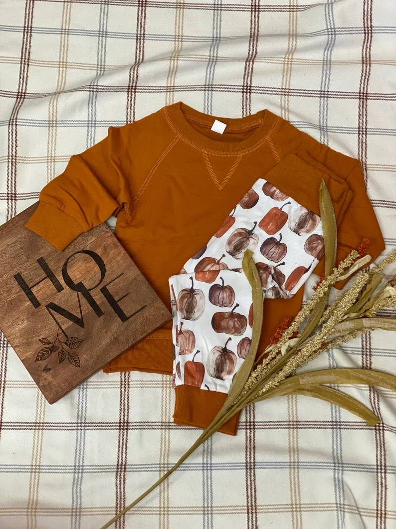 BLP0617 Infant Boys Brown Top Pumpkin Pants Outfit Preorder