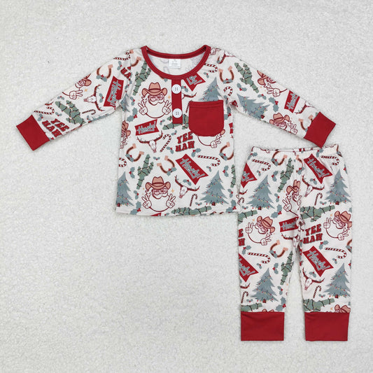 Baby Boys Christmas Western Santa Bamboo Pajama Set