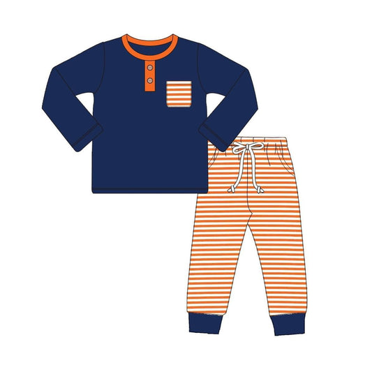 BLP062 Baby Boys Navy Top Orange Striped Pants Outfit