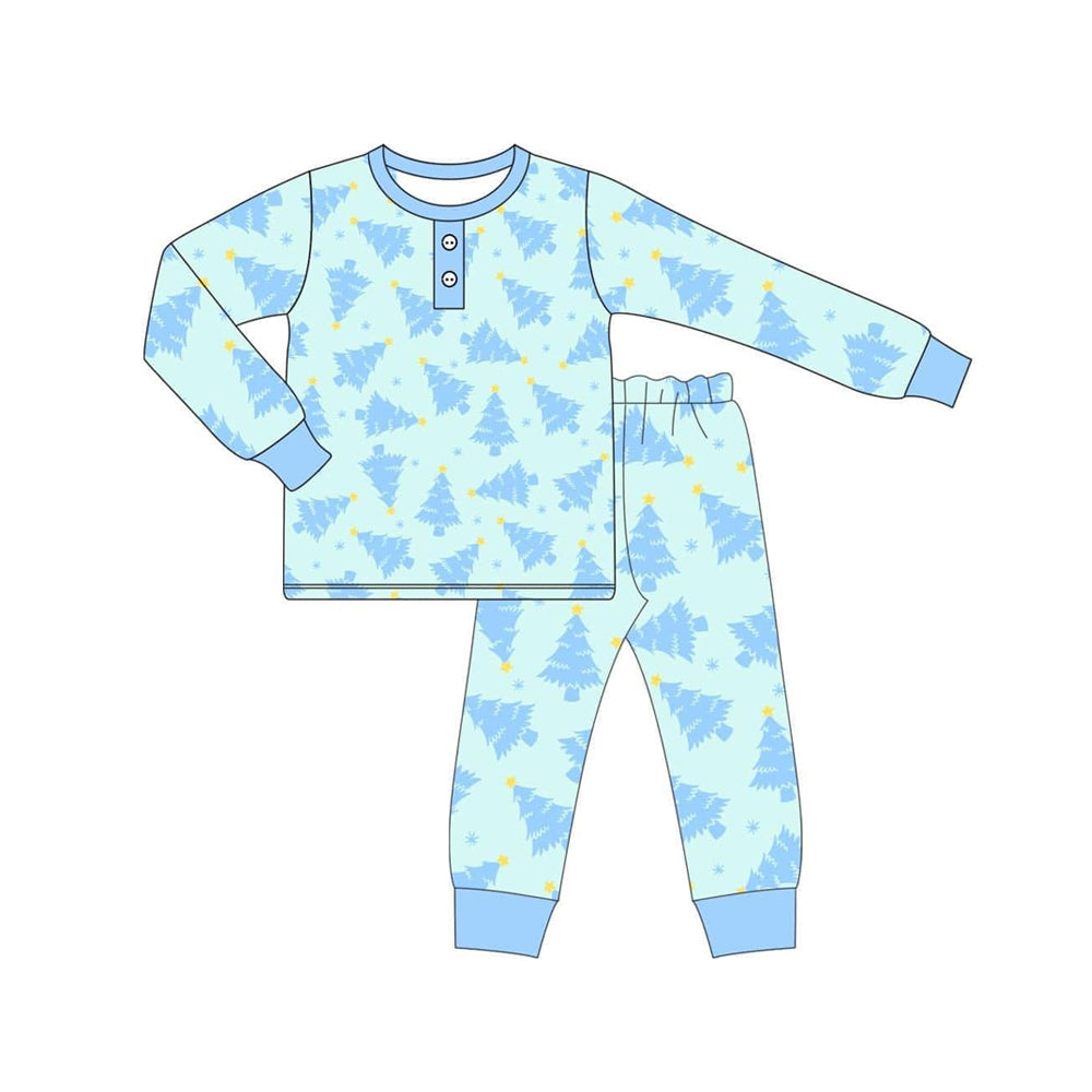 BLP0628 Baby Boys Christmas Tree Blue Color Pajama Set Preorder