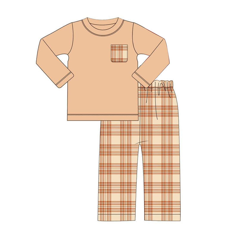 BLP0658 Baby Boys Brown Top Gingham Pants Outfit Preorder