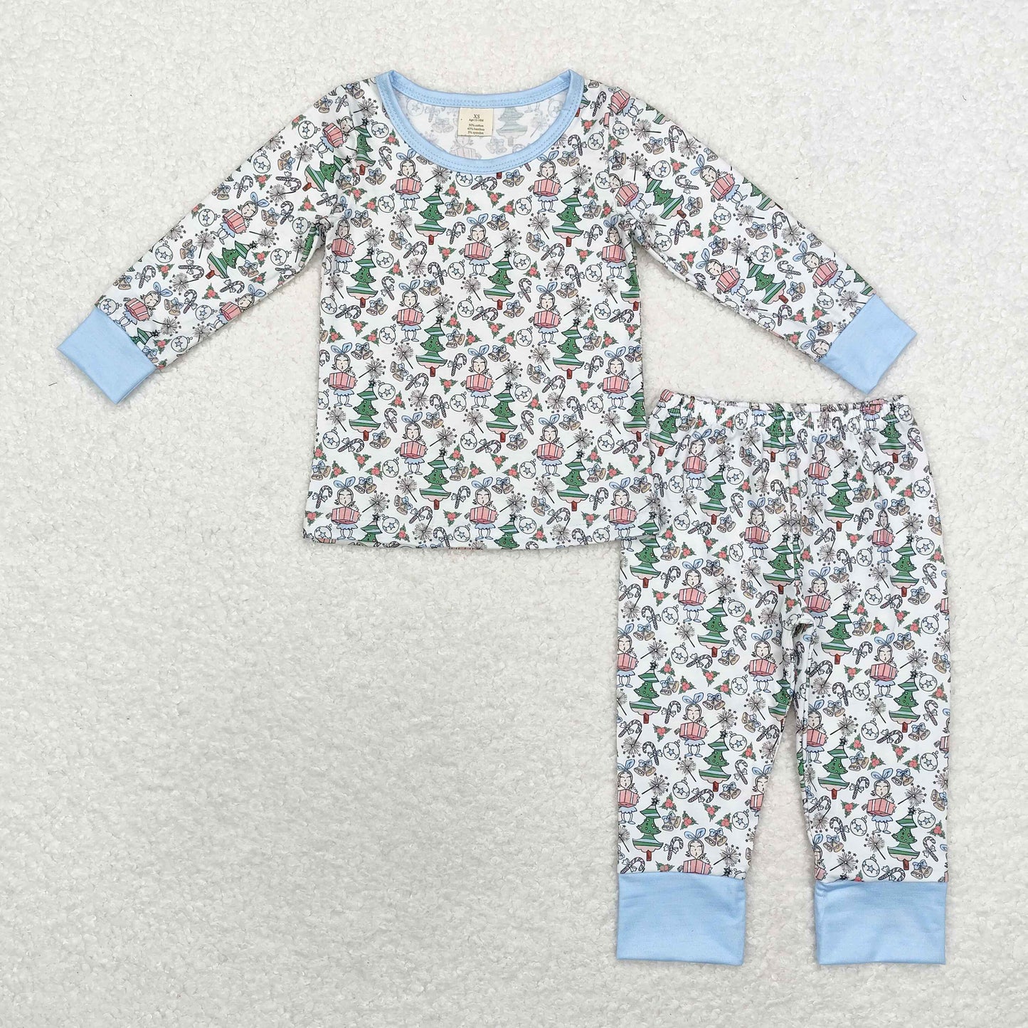 Baby Girls Christmas Party Cartoon Bamboo Pajama Set