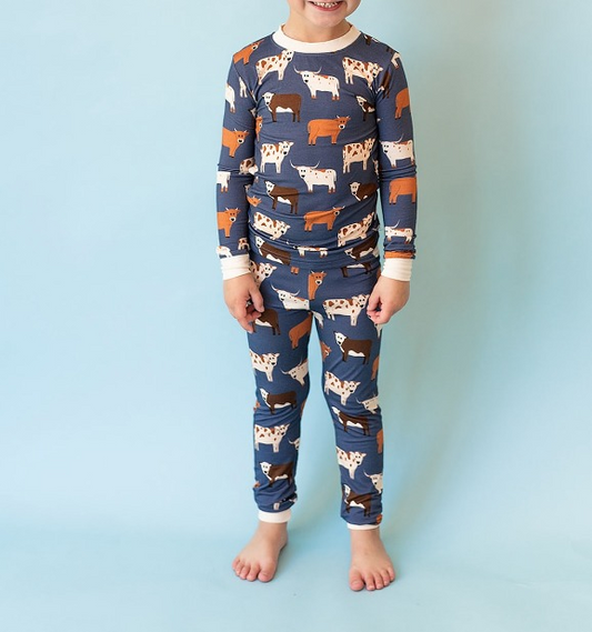 BLP0703  Baby Boys Cow Print Daily Pajama Set Pre-order