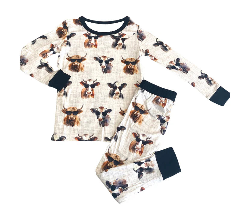 BLP0724 Baby Boys Highland Cow Long Sleeve Pajama Set Pre-order