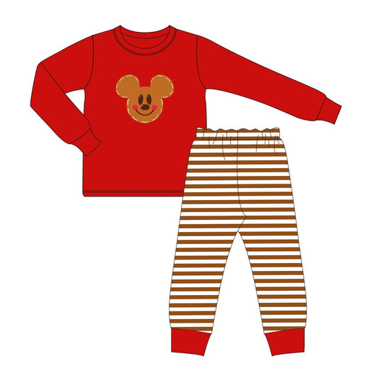 BLP0733 Baby Boys Cartoon Mouse Red Striped Pants Pajama Set Pre-order