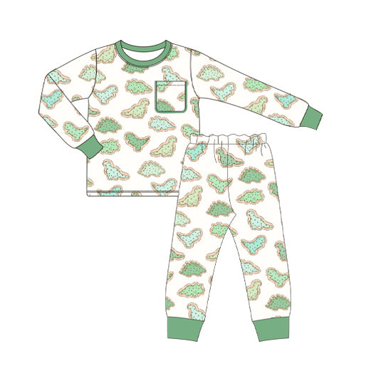 Toddler Boys Green Dinosaur Long Sleeve Pajama Set Pre-order