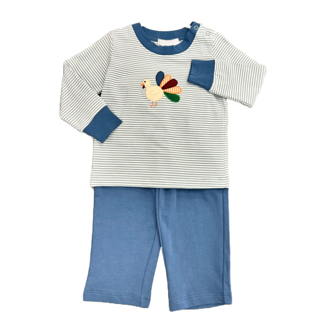 Baby Boys Thanksgiving Turkey Blue Pants Set Pre-order