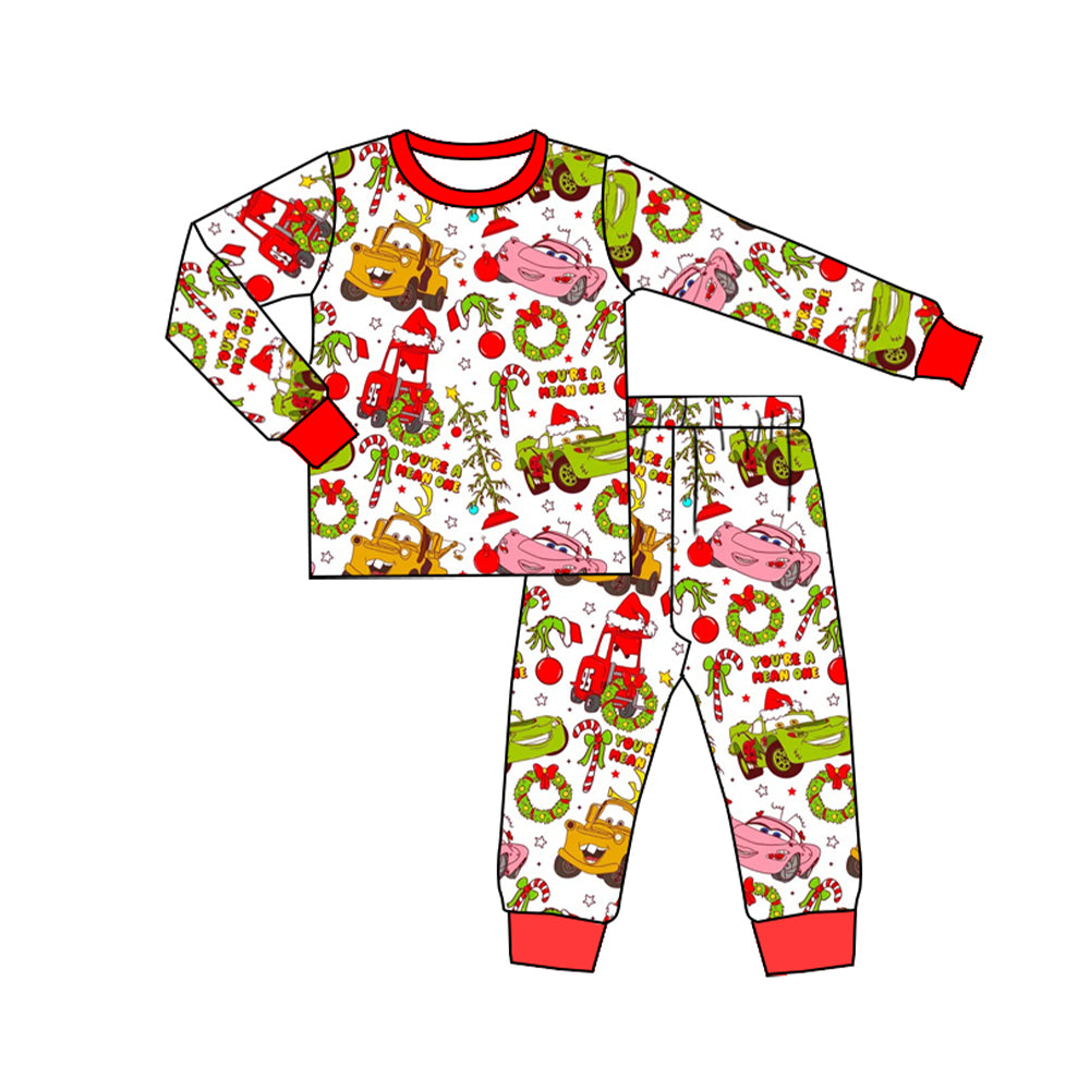 BLP0769 Baby Boys Christmas Cartoon Car Long Sleeve Pajama Set Pre-order