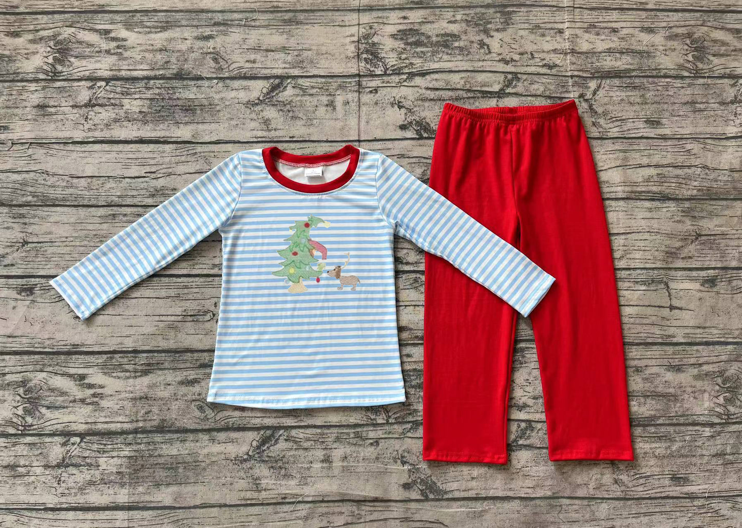 BLP0772 Baby Boys Christmas Tree Top Red Pants Outfit Pre-order