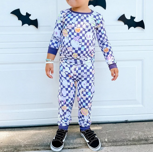 Baby Girls Halloween Purple Checker Pajama Set Pre-order