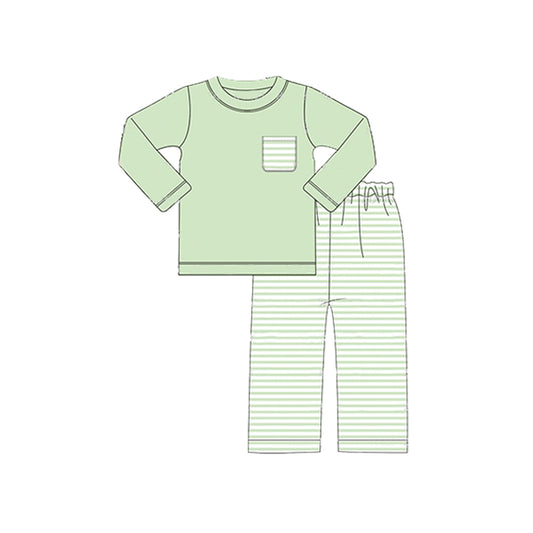 Baby Boys Green Top Striped Pants Outfit Pre-order