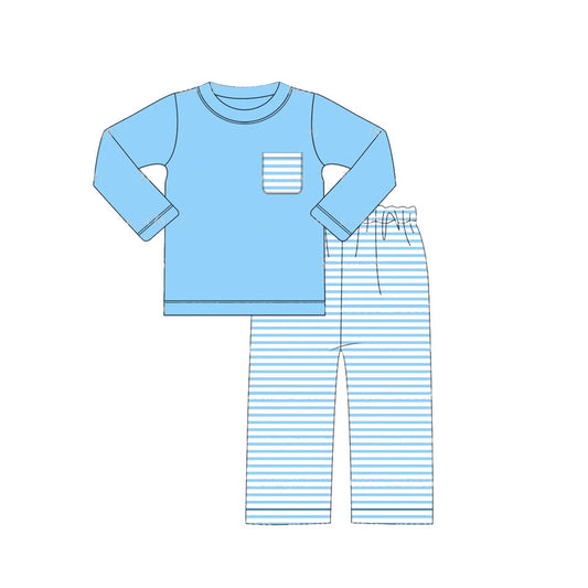 BLP0780 Baby Boys Blue Top Striped Pants Outfit Pre-order