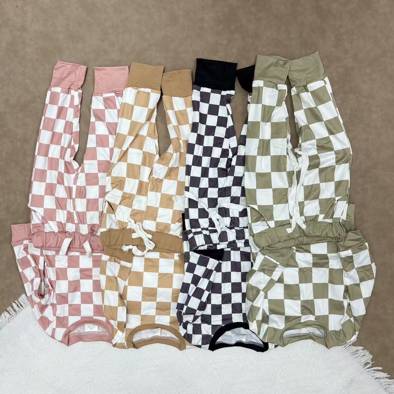 4 Color Sibling Boys Checked Long Sleeve Top With Jogger Set