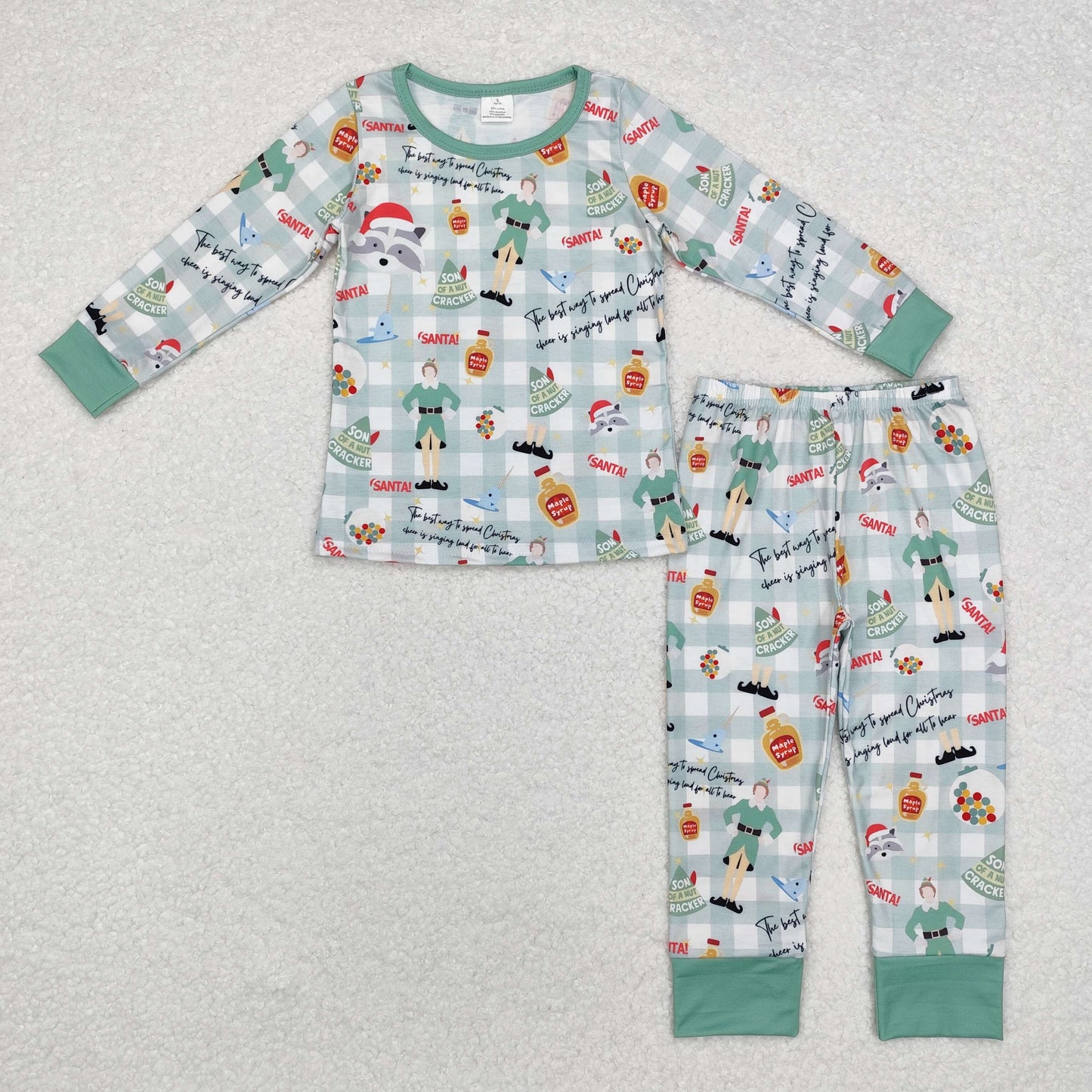 Baby Boys Red Shelf Green Christmas Bamboo Pajamas and Romper