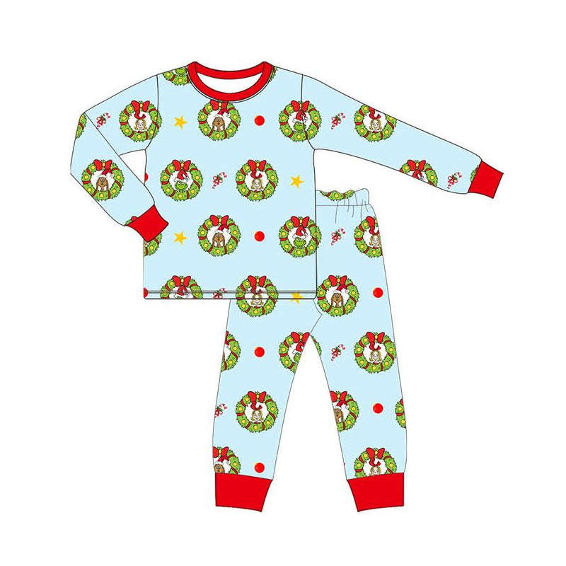 Baby Boys Cartoon Green Face Long Sleeve Pajama Set Pre-rder