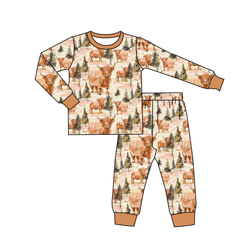 BLP0813 Baby Boys Cute Highland Cow Pajama Set Pre-order