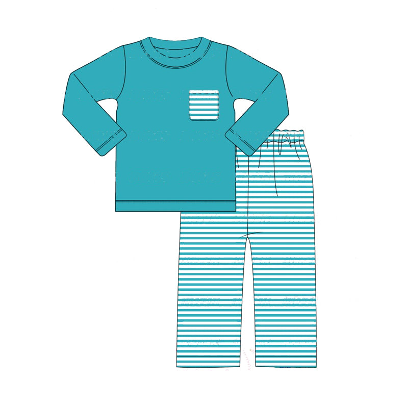 BLP0822 Baby Boys Blue Top Striped Pants Outfit Pre-order