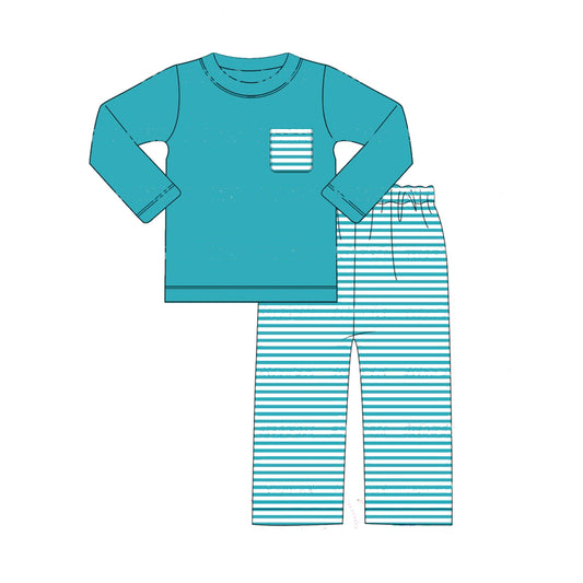 BLP0822 Baby Boys Blue Top Striped Pants Outfit Pre-order