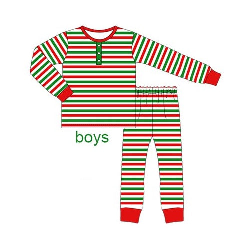 BLP0836 Baby Boys Christmas Green Red Striped Pajama Set Pre-order