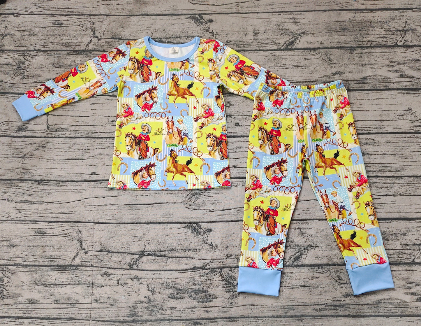 BLP0915 Western Coewboy Rodeo  Long Sleeve Bamboo Pajama Set