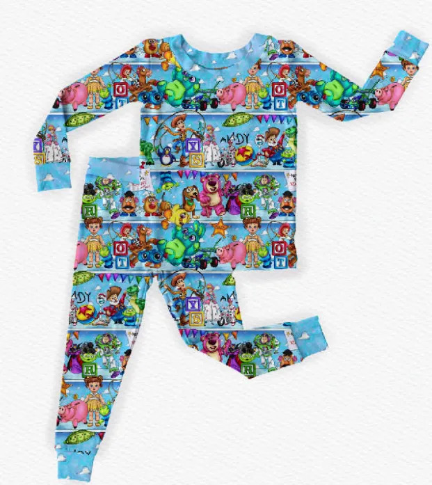 Sibling Baby Boys Cartoon Toy Pajama set and Romper