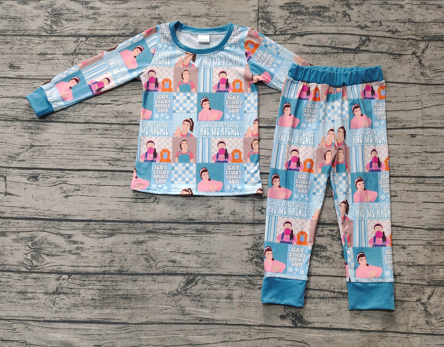 Baby Boys Learn English Teather Blue Long Sleeves Pajama Set Preorder