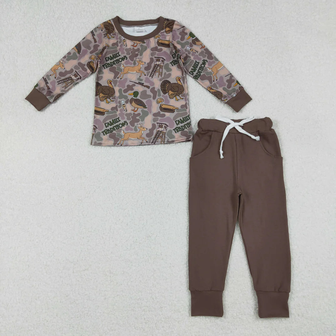 Sibling Baby Boys Hunting  Camo Duck Deet Long Sleeve Pajama Set