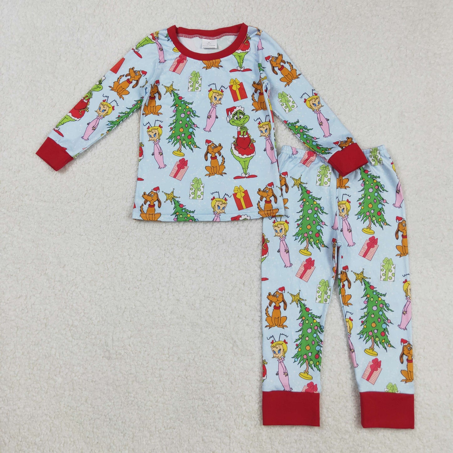 BLP1189 Kids Boys Christmas Green Face Long Sleeve Pajama Set