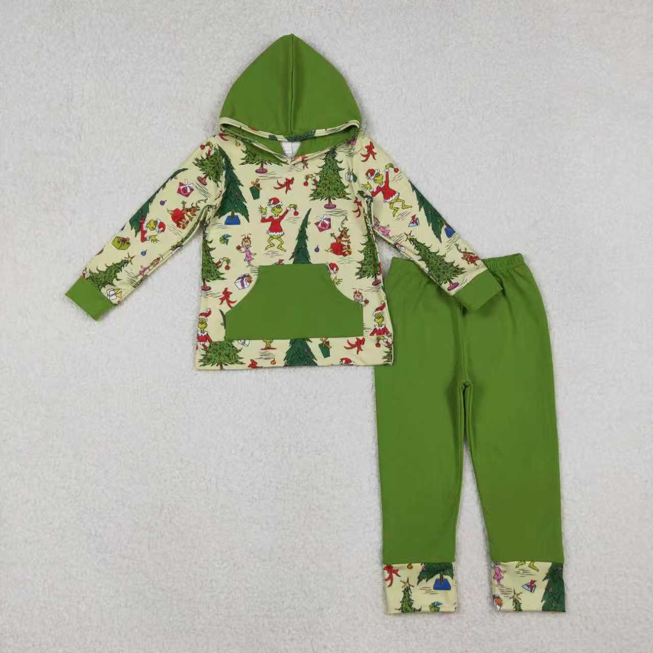 Baby Sibling Christmas Tree Grinc Hooded Top Jogger Set