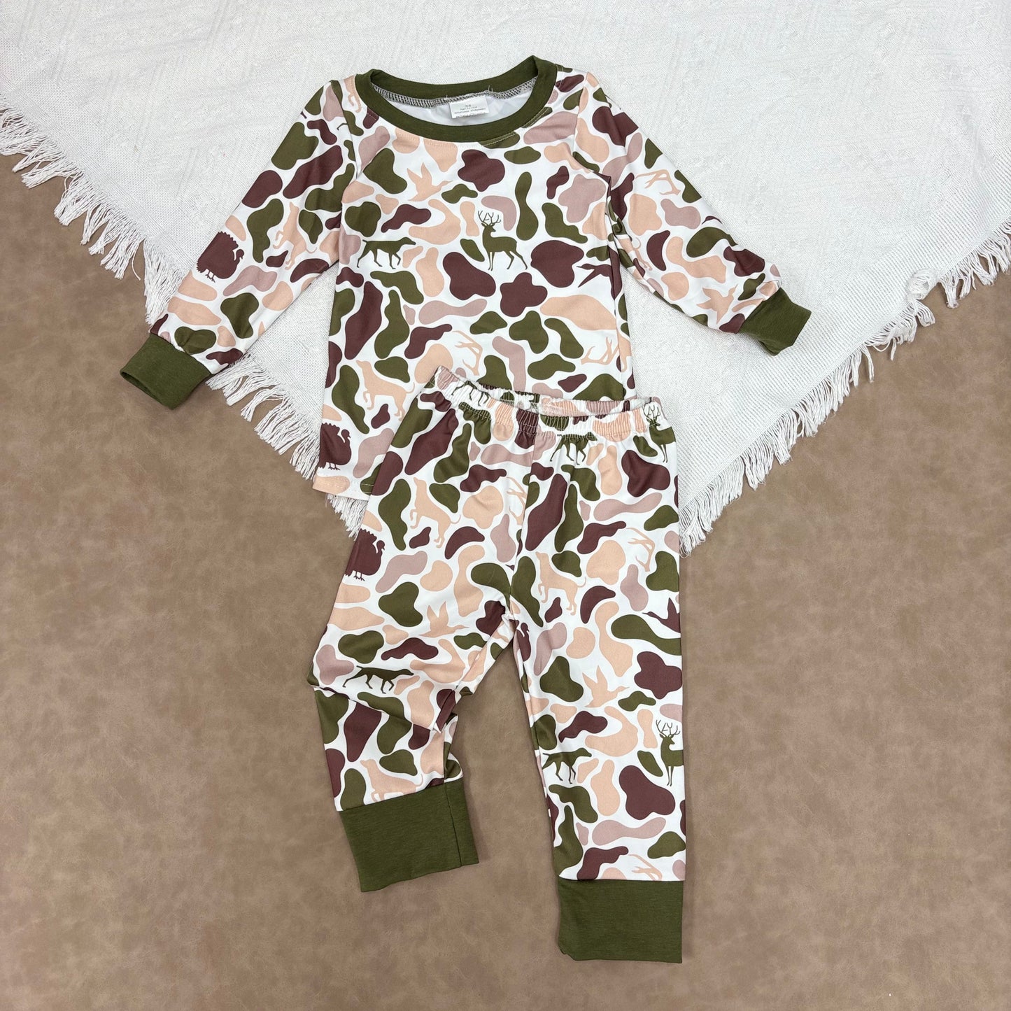 Sibling Baby Boys Green Camo Pajama Set/Romper
