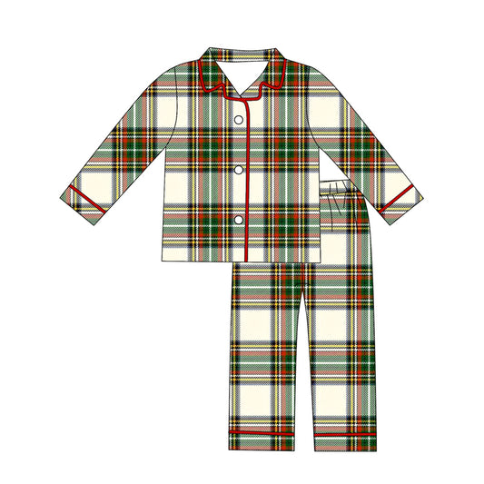 BLP1277 Kids Boys Christmas Green Red Plaid Pajama Set Preorder