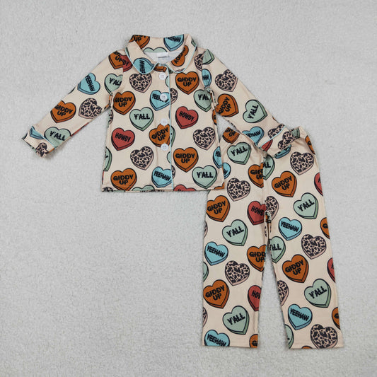 Sibling  Turquoise Cowkids Valentine’s Day Heart Pajama set