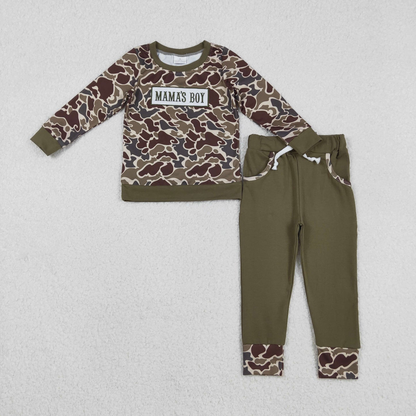 Embroidery Mama's Boy Camo Jogger Set For Sibling Boys