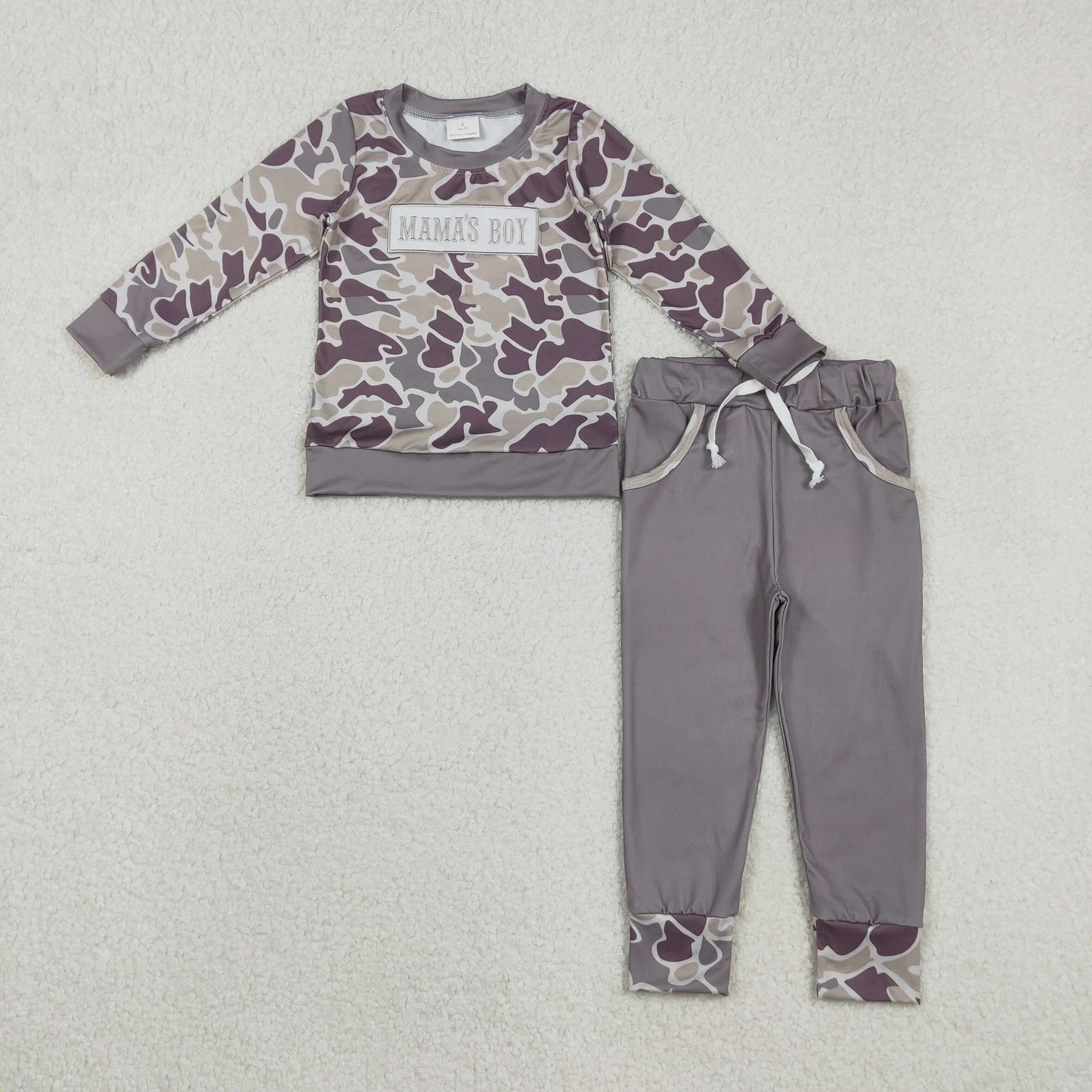 Embroidery Mama's Boy Camo Jogger Set For Sibling Boys