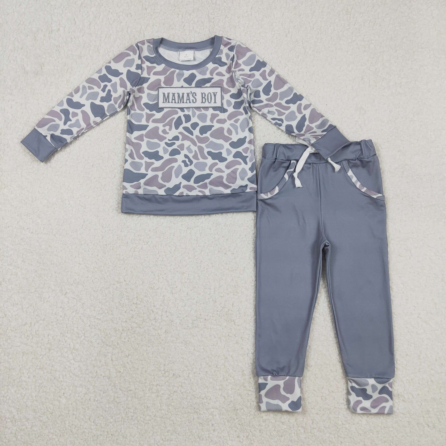 Embroidery Mama's Boy Camo Jogger Set For Sibling Boys