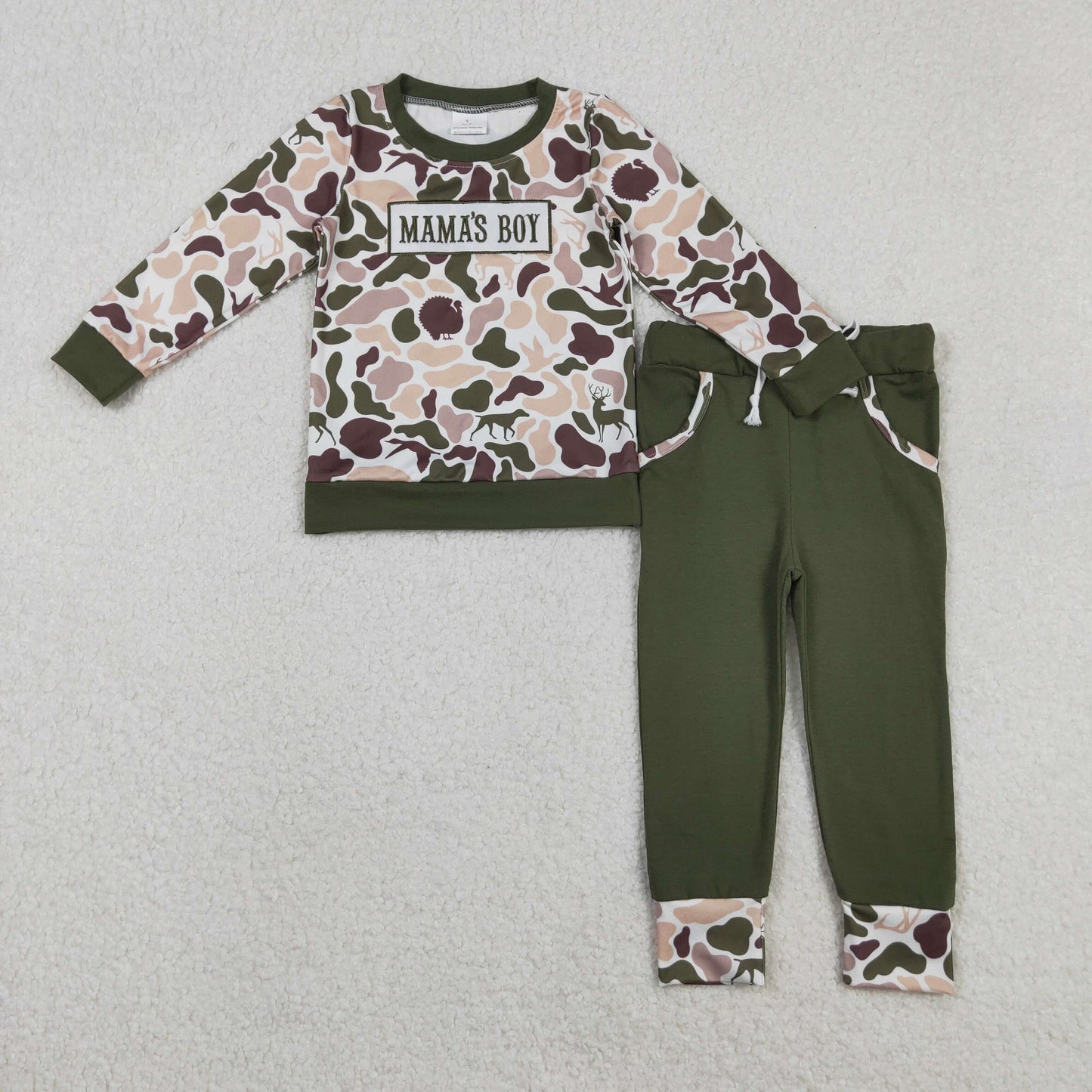 Embroidery Mama's Boy Camo Jogger Set For Sibling Boys
