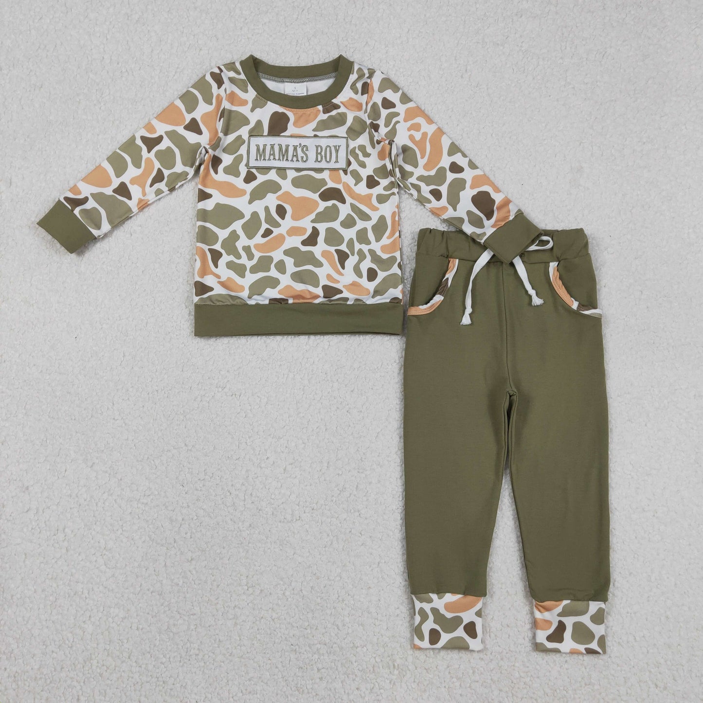 Embroidery Mama's Boy Camo Jogger Set For Sibling Boys