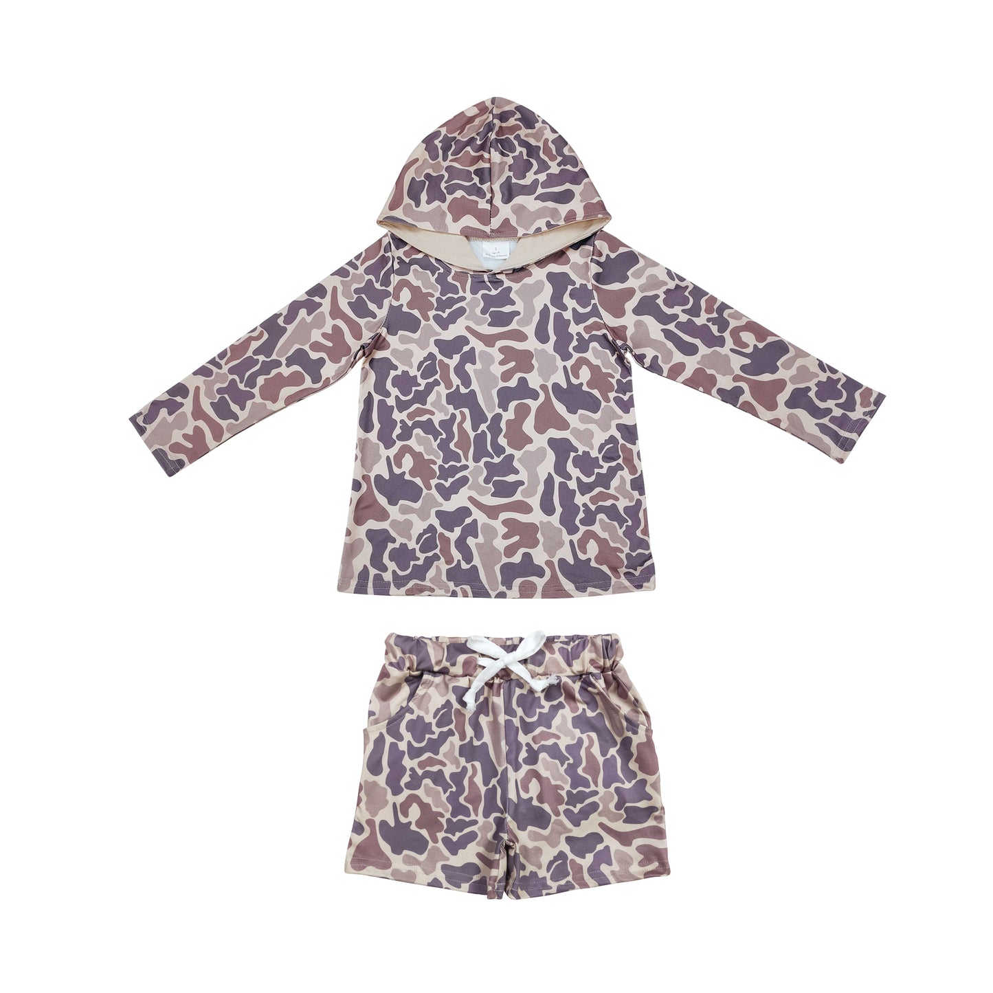 Kids Boys Sibling  Camo Long Sleeve Hoodie Top With Shorts Outfit