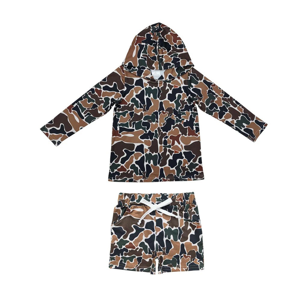 Sibling Baby Boys Camo Ice Cream Drip Hoodie Top With Shorts Outfit