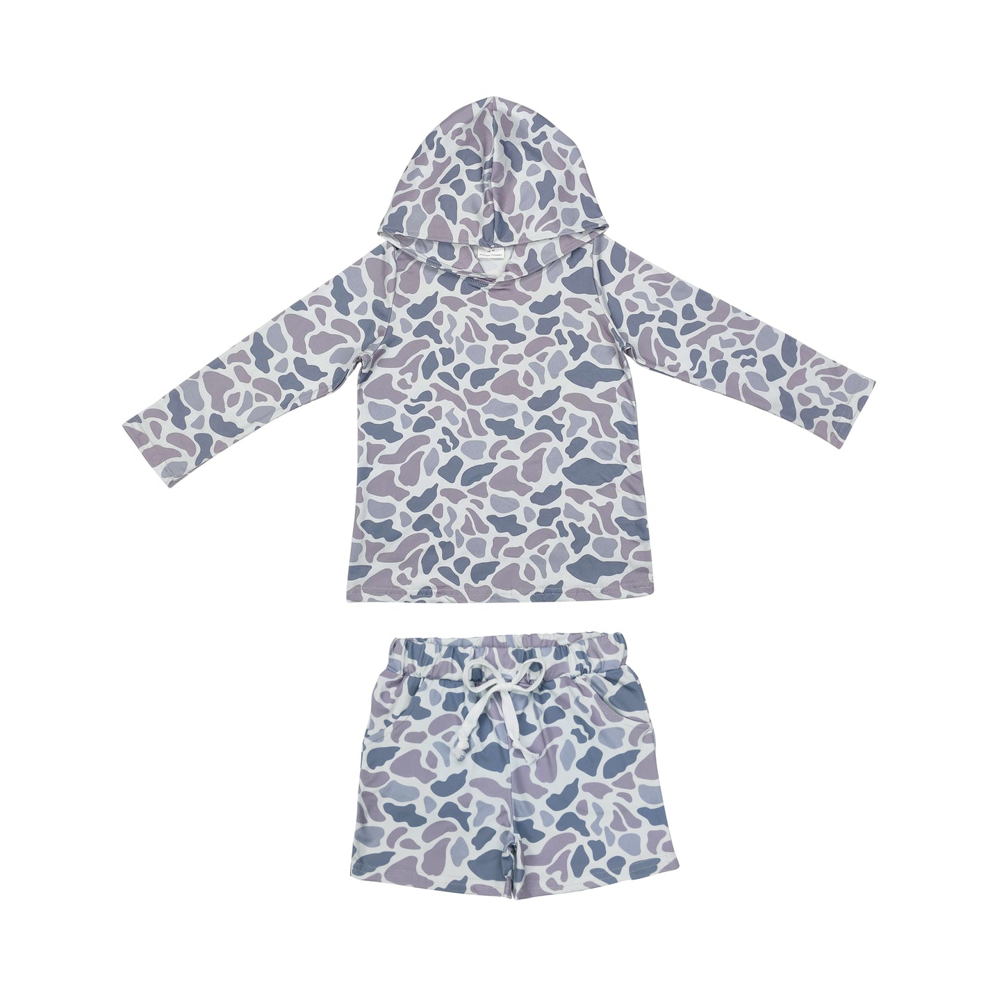 Kids Boys Sibling  Camo Long Sleeve Hoodie Top With Shorts Outfit