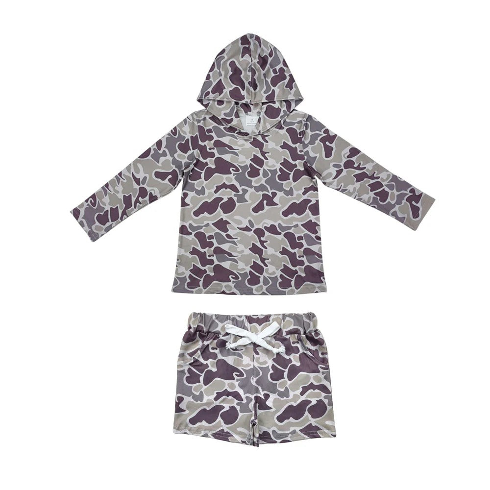 Sibling Baby Boys Camo Ice Cream Drip Hoodie Top With Shorts Outfit
