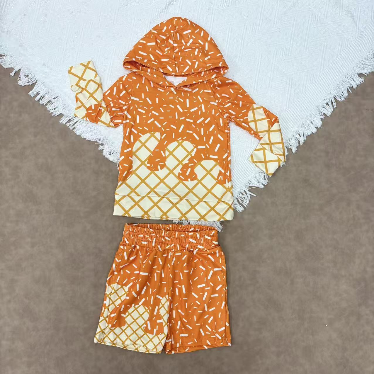 Sibling Baby Boys Camo Ice Cream Drip Hoodie Top With Shorts Outfit