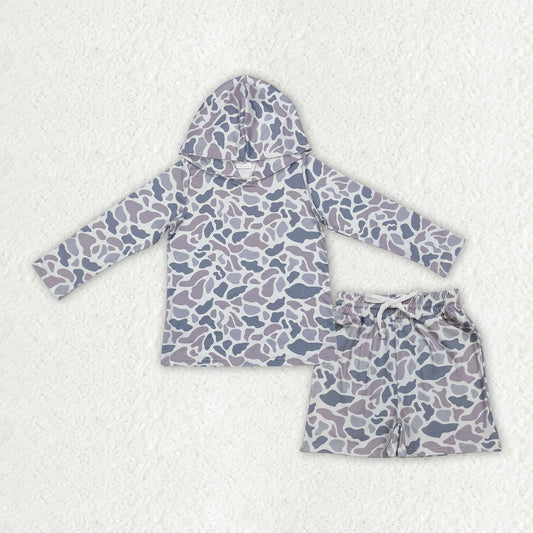 Baby Boys Old School Camo Long Sleeve Hoodie Top with Shorts Outfit