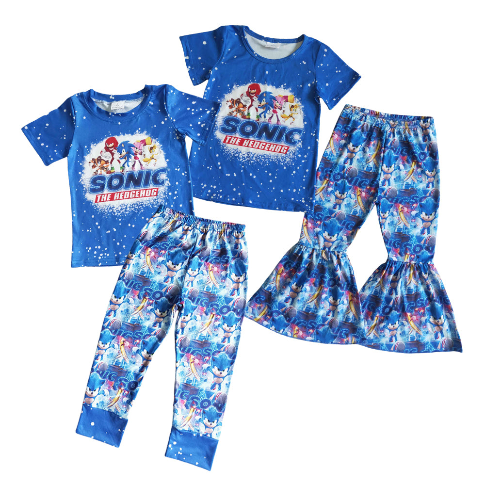 Sibling Baby Cartoon Blue Color Outfit